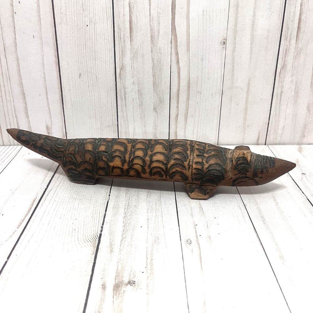 Hand Carved Wooden Dachshund Dog Folk Art Primitive Tribal Style Sculpture